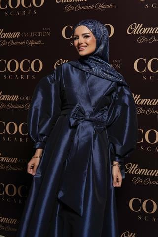 Lacivert & Bej Efsunlu Desen Şal