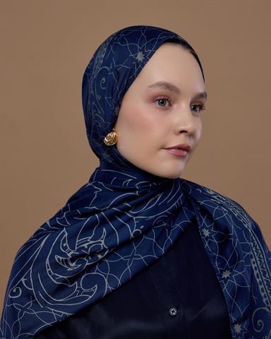 S-EFSUNLU-59 Lacivert & Bej Efsunlu Desen Şal