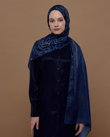 S-EFSUNLU-59 Lacivert & Bej Efsunlu Desen Şal