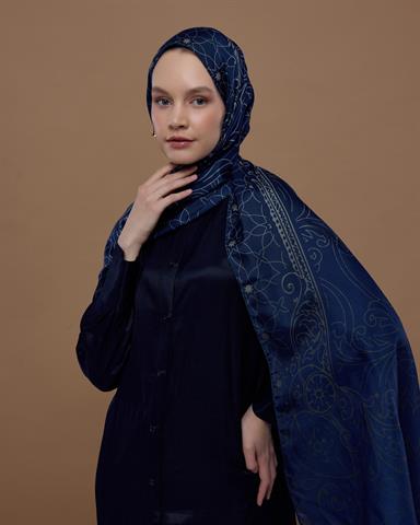 S-EFSUNLU-59 Lacivert & Bej Efsunlu Desen Şal