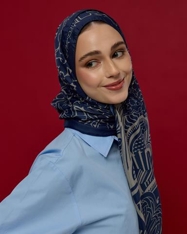S-HAREM-59 Lacivert & Bej Harem Rüyası Desen Şal