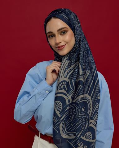 S-HAREM-59 Lacivert & Bej Harem Rüyası Desen Şal