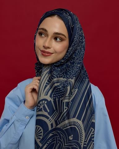 S-HAREM-59 Lacivert & Bej Harem Rüyası Desen Şal