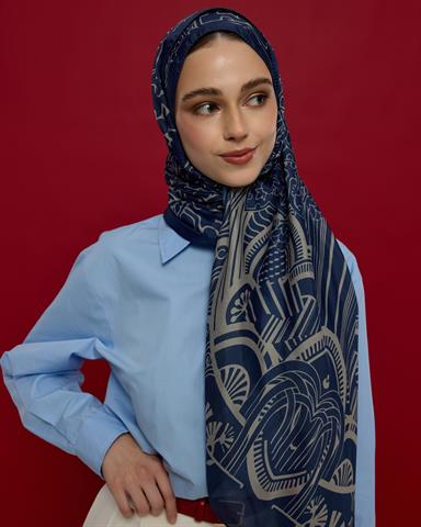 S-HAREM-59 Lacivert & Bej Harem Rüyası Desen Şal