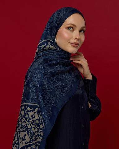 S-SARAYLI-59 Lacivert & Bej Saraylı Desen Şal