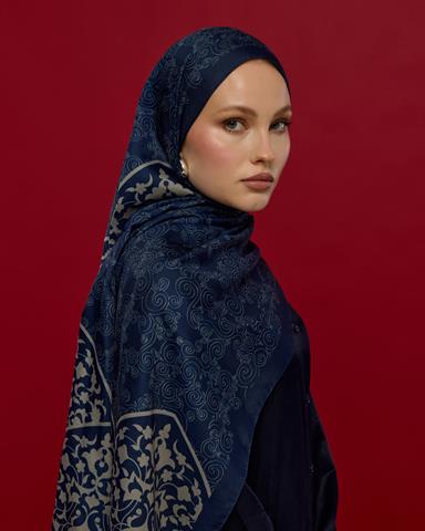 S-SARAYLI-59 Lacivert & Bej Saraylı Desen Şal