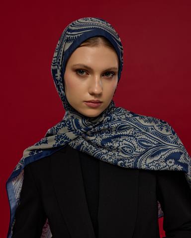 S-SULTANİ-59 Lacivert & Bej Sultani Desen Şal