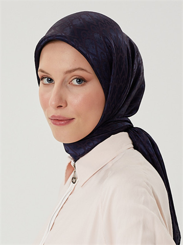 Lacivert D Desen Parlak Jakar Eşarp