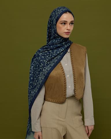 S-LALE-69 Lacivert & Duman Lale Bahçesi Desen Şal