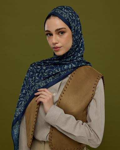 S-LALE-69 Lacivert & Duman Lale Bahçesi Desen Şal