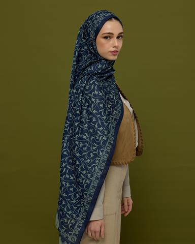 S-LALE-69 Lacivert & Duman Lale Bahçesi Desen Şal