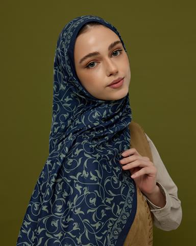 S-LALE-69 Lacivert & Duman Lale Bahçesi Desen Şal