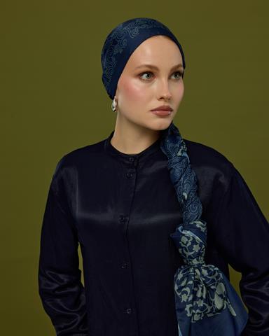 S-SARAYLI-69 Lacivert & Duman Saraylı Desen Şal