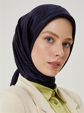 Lacivert G Desen Parlak Jakar Eşarp