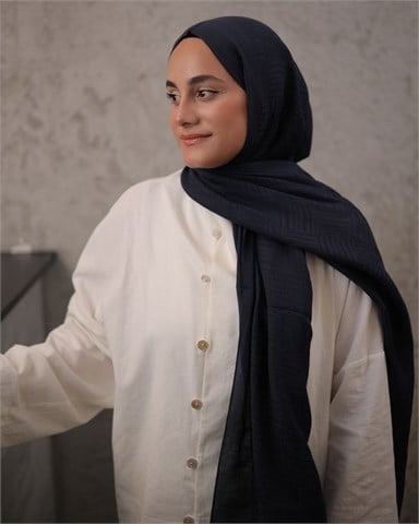 Lacivert Imannoor Ritim Desen Pamuk Jakar Şal