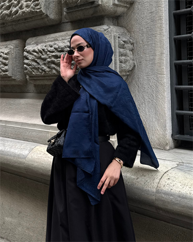 Lacivert Revan Desen Jakar Şal