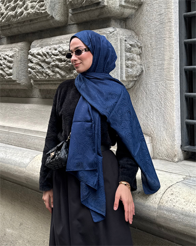 Lacivert Revan Desen Jakar Şal