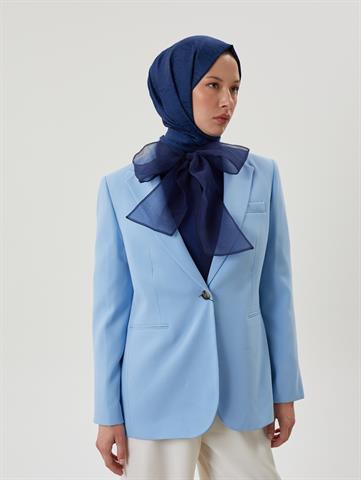 Lacivert Shine Desen Jakar Şal