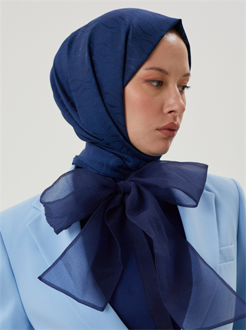 Lacivert Shine Desen Jakar Şal