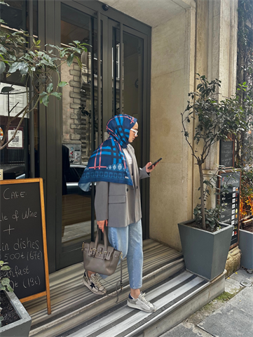 Lacivert Tartan Desen Şal 