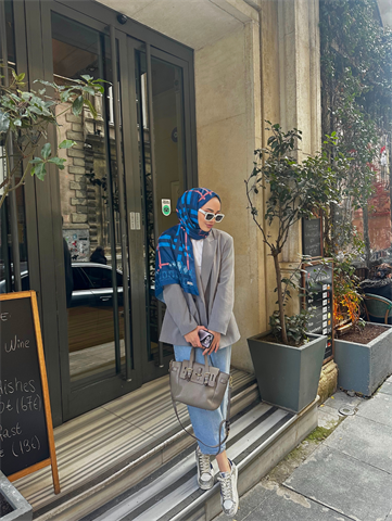 Lacivert Tartan Desen Şal 