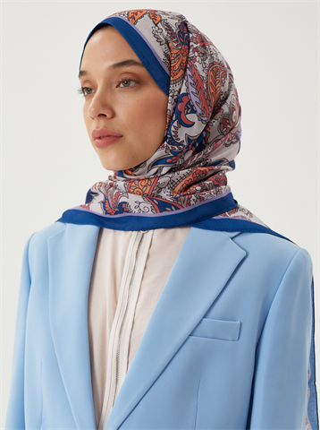 Lacivert & Vizon Retro Desen Şal