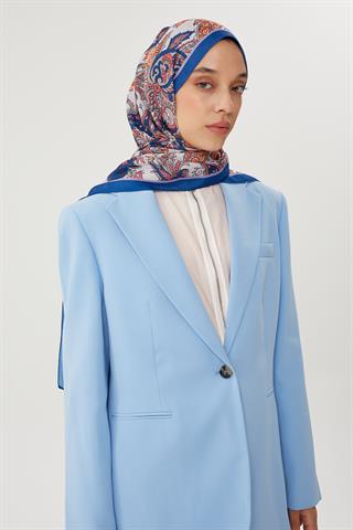 Lacivert & Vizon Retro Desen Şal