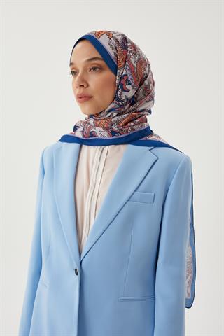 Lacivert & Vizon Retro Desen Şal