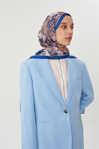 Lacivert & Vizon Retro Desen Şal