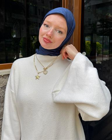 Lacivert Zikzak Lyocell Bambu Jakar Eşarp