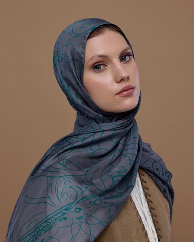 S-EFSUNLU-54 Lavanta Çizgisi & Zümrüt Efsunlu Desen Şal