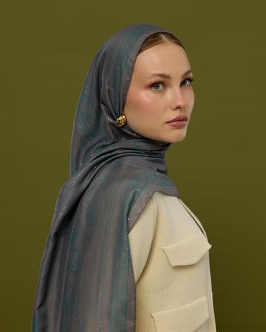 SV-HURREM-54 Lavanta Çizgisi & Zümrüt Hürrem Desen  Şal