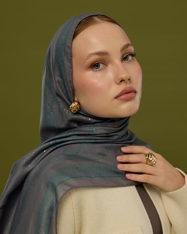 SV-HURREM-54 Lavanta Çizgisi & Zümrüt Hürrem Desen  Şal