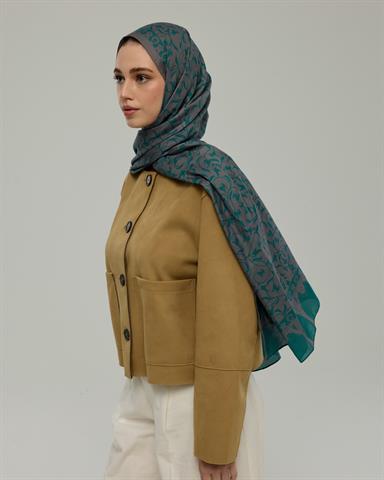 S-LALE-54 Lavanta Çizgisi & Zümrüt Lale Bahçesi Desen Şal