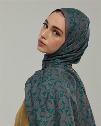 S-LALE-54 Lavanta Çizgisi & Zümrüt Lale Bahçesi Desen Şal
