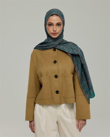 S-LALE-54 Lavanta Çizgisi & Zümrüt Lale Bahçesi Desen Şal