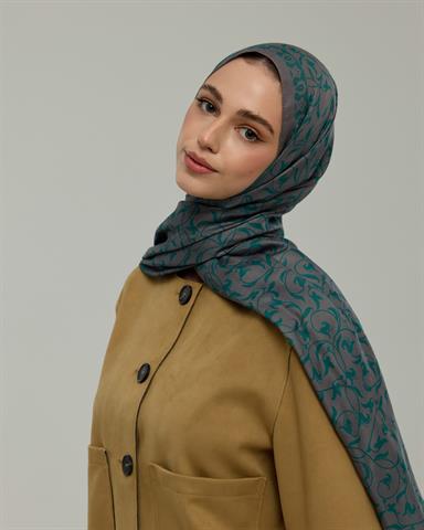 S-LALE-54 Lavanta Çizgisi & Zümrüt Lale Bahçesi Desen Şal