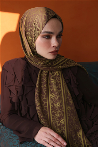 Acı Kahve-Somon Lavin Desen Çift Taraflı Şal