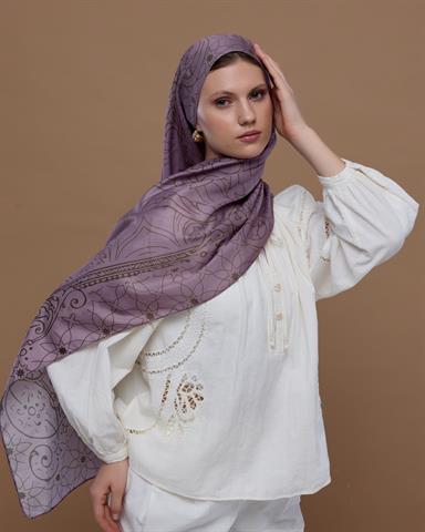 S-EFSUNLU-34 Leylak Gölgüsü & Kumral Efsunlu Desen Şal