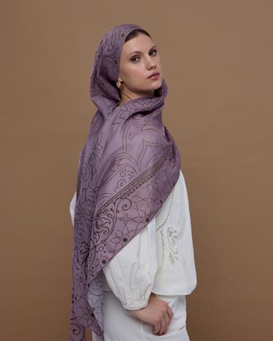 S-EFSUNLU-34 Leylak Gölgüsü & Kumral Efsunlu Desen Şal