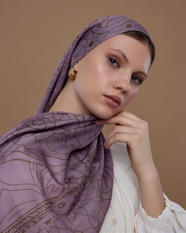 S-EFSUNLU-34 Leylak Gölgüsü & Kumral Efsunlu Desen Şal