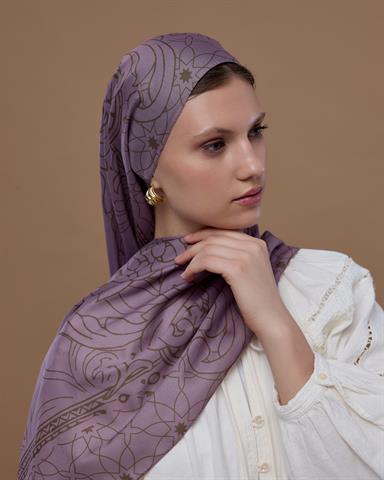 S-EFSUNLU-34 Leylak Gölgüsü & Kumral Efsunlu Desen Şal