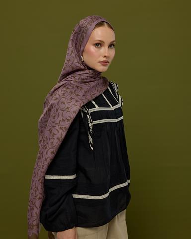 S-LALE-34 Leylak Gölgüsü & Kumral Lale Bahçesi Desen Şal