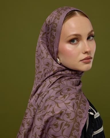 S-LALE-34 Leylak Gölgüsü & Kumral Lale Bahçesi Desen Şal