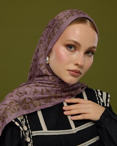S-LALE-34 Leylak Gölgüsü & Kumral Lale Bahçesi Desen Şal