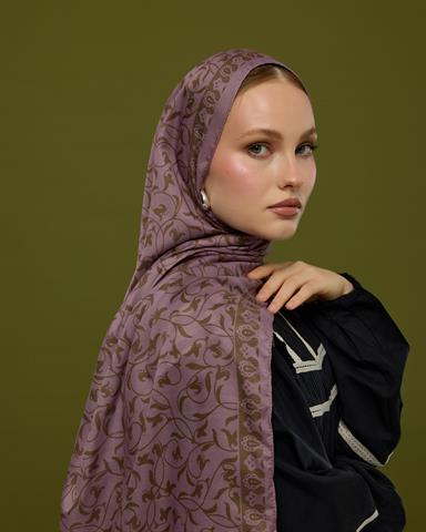 S-LALE-34 Leylak Gölgüsü & Kumral Lale Bahçesi Desen Şal