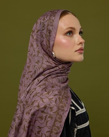 S-LALE-34 Leylak Gölgüsü & Kumral Lale Bahçesi Desen Şal