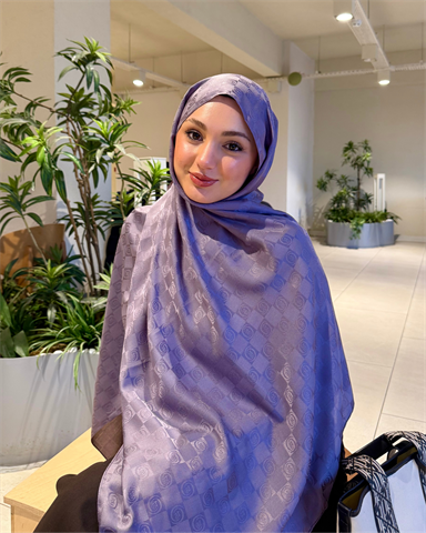 Lila Damier Desen Jakar Şal