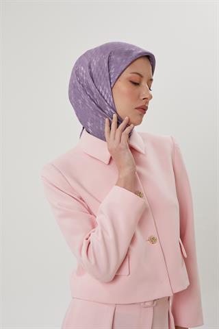 Lila Kazayağı Desen Parlak Jakar Eşarp