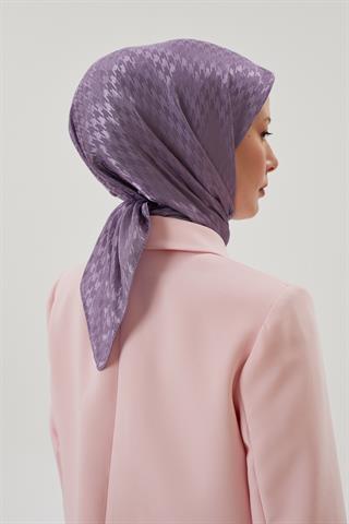 Lila Kazayağı Desen Parlak Jakar Eşarp